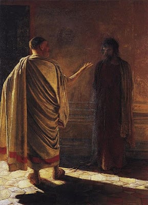 Pontius Pilate interrogating Jesus of Nazareth (peace be on him)