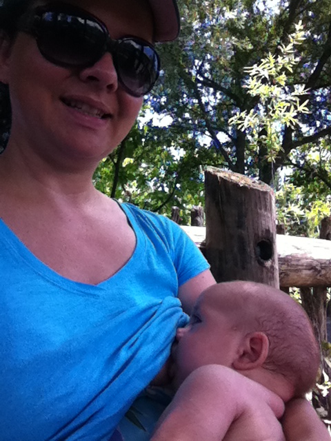 Layering nursing tanks with shirts allows me to nurse publicly at zoo while keeping my tummy covered. No passer by had a clue I was nursing, or at least no one took second glances that I had once received when I was covered with a "nursing cover". 