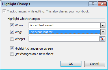 Configuring how Excel treats Highlighting Tracked Changes in an Excel 2007 or Excel 2010 workbook. Configuring how Excel treats Highlighting Tracked Changes in an Excel 2007 or Excel 2010 workbook.