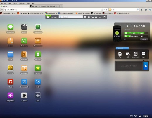 A snaphot of how Airdroid looks on my desktop