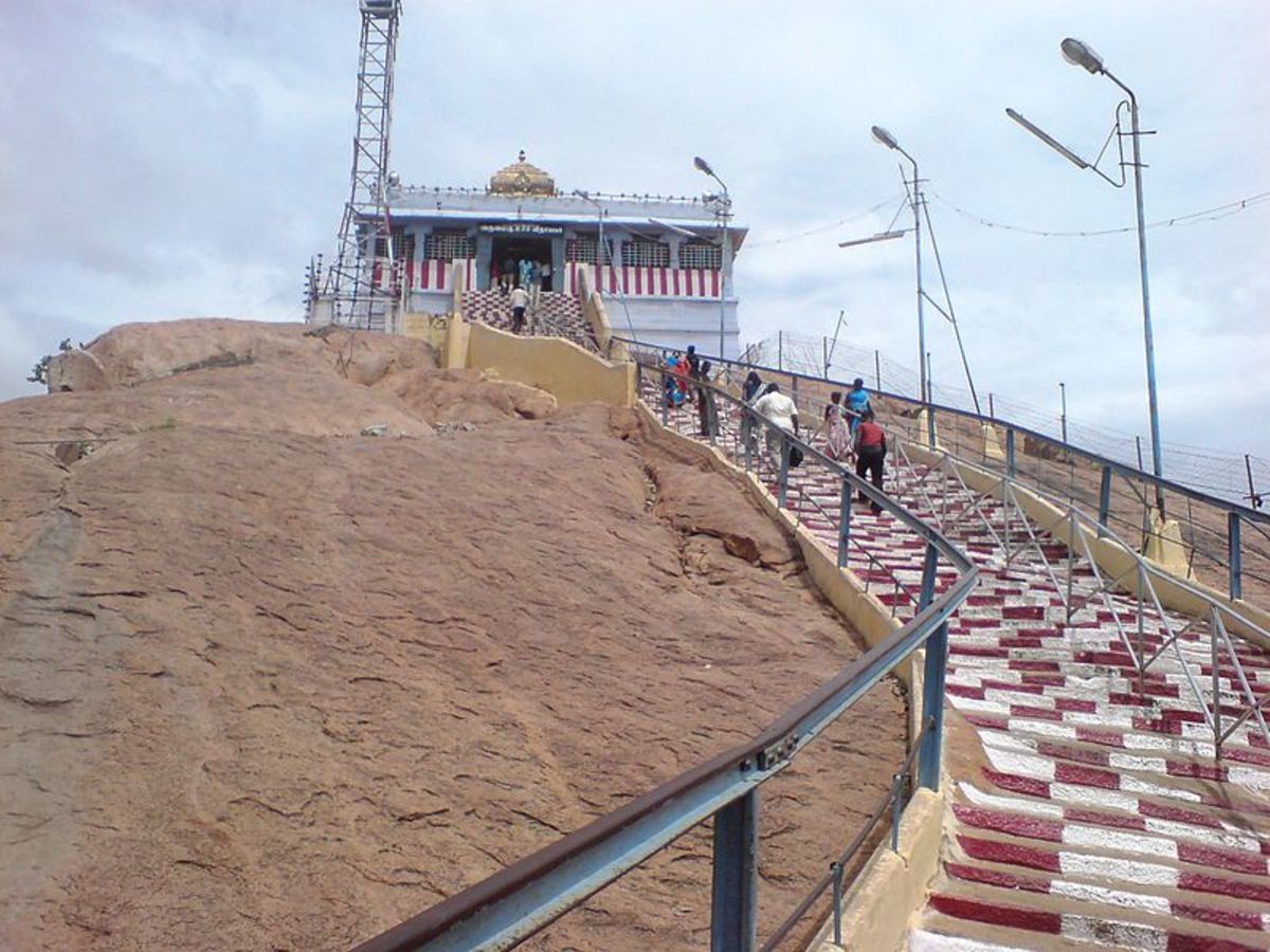 You need to climb the steep steps to reach the temple.   It offers a panoramic view of the Trichy City.
