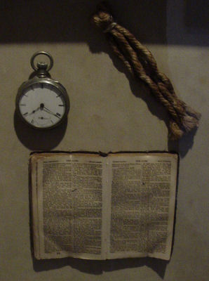 An inmate's Bible and piece of hangman's rope