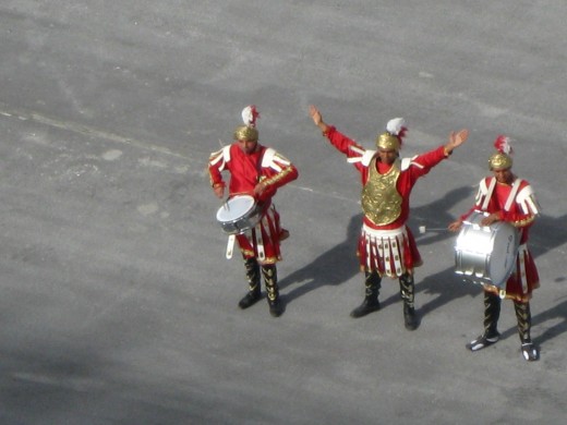 Ancient Roman Soldiers greeting cruise ships arriving at port of La Goulette outside of Tunis, Tunisia.