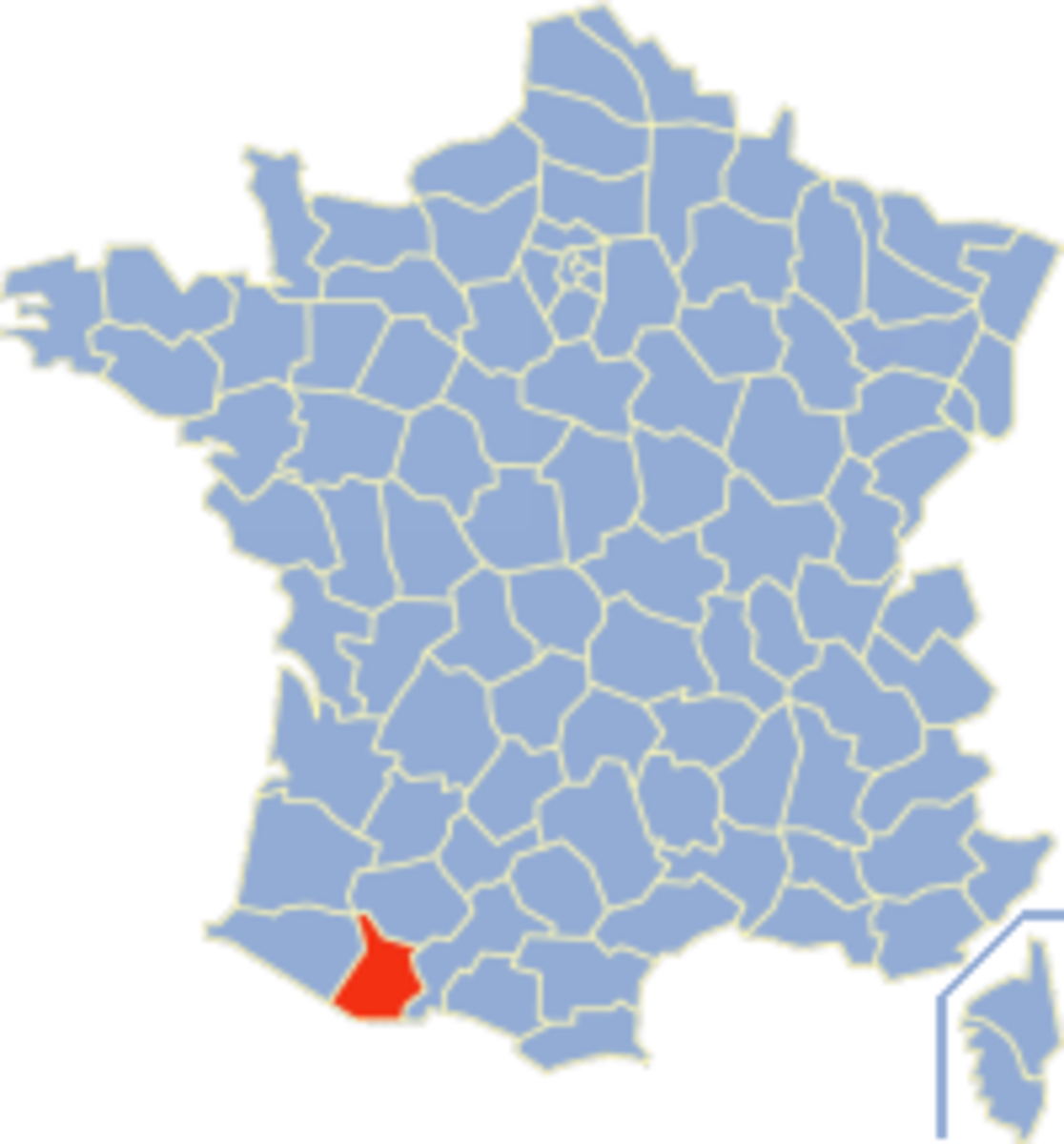 Map location of Hautes-Pyrénées department, France 