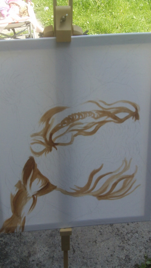 Painting some of the form with Brown acrylic paint