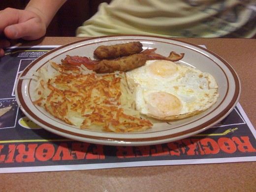 Denny's offers breakfast all day long.