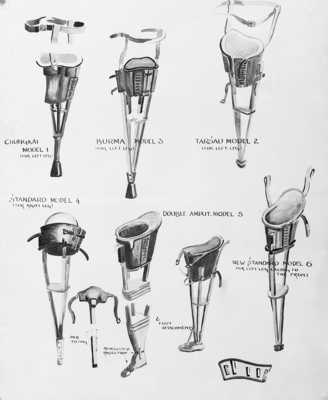 types of leg/thigh prosthetics produced from POW soldiers in the Base Hospitals 