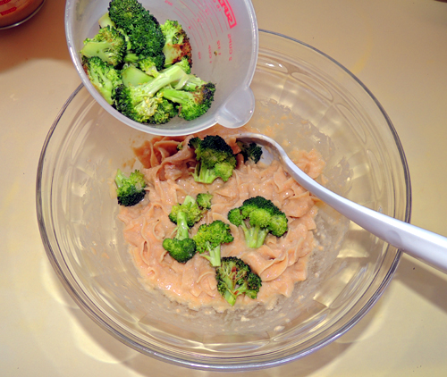 Add broccoli to noodles