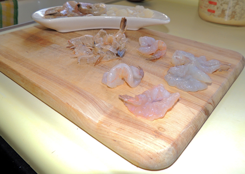 shrimp peeled and butterflied - set aside