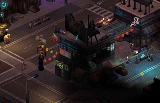 Shadowrun Returns visit the troll merchant at the top of the picture, and then go talk to the officer at the murder site.