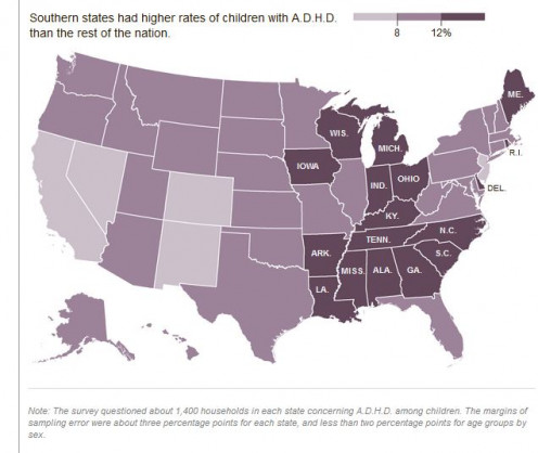 States with the highest rate of ADHD diagnoses. 