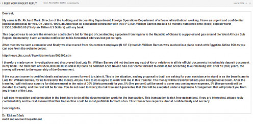 Figure 3.  Proposal to Transfer Large Sum of Money