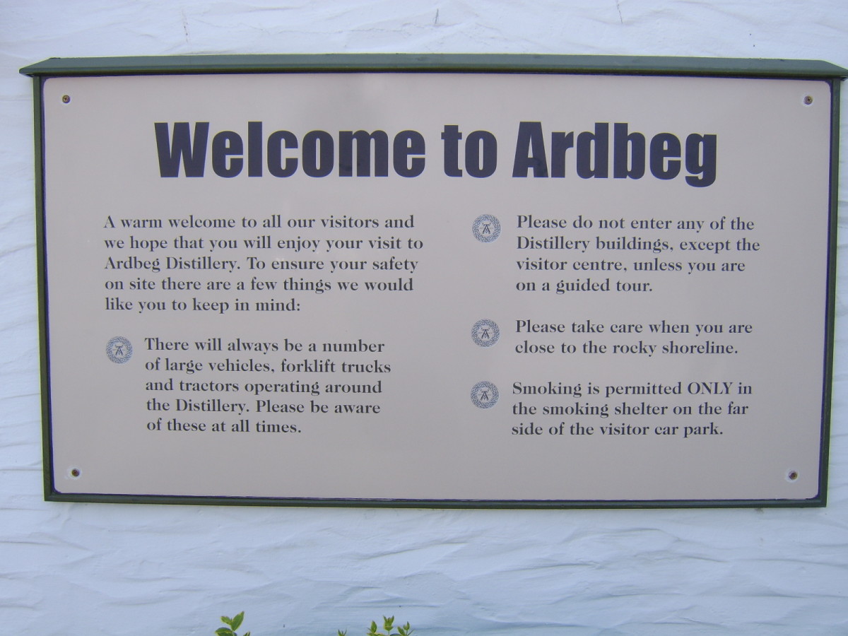 Welcome sign to Ardbeg distillery