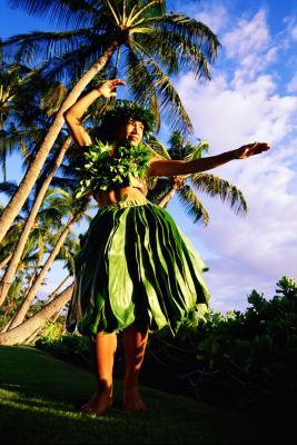 This is how a hula dance costume looks like for a women.