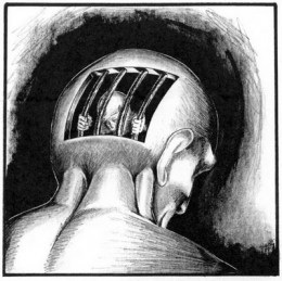 An image made to express someone trapped in their own thoughts, locked up by society and surroundings in general. The Biggest Loser is locking up the lively spirit of the contestants by creating the eating disorders.