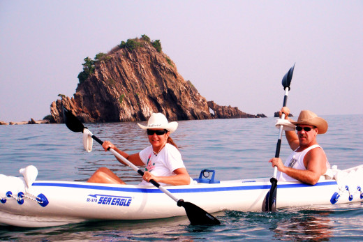 After our  paddling misadventure, my son bought us this much more seaworthy kayak. 