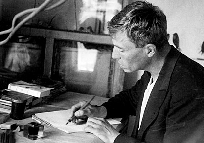 Pasternak writing at his desk.