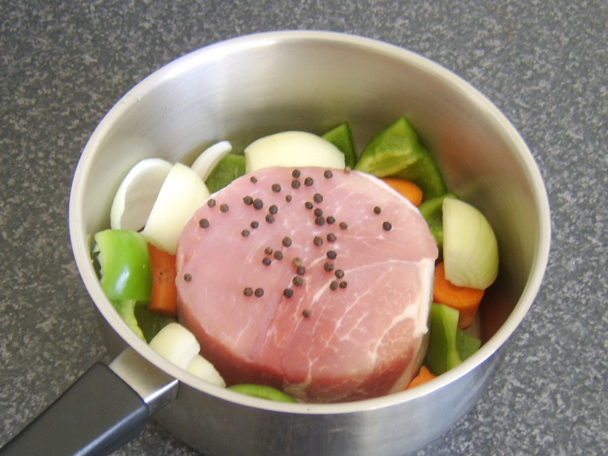 Ham, vegetables and seasonings for boiling
