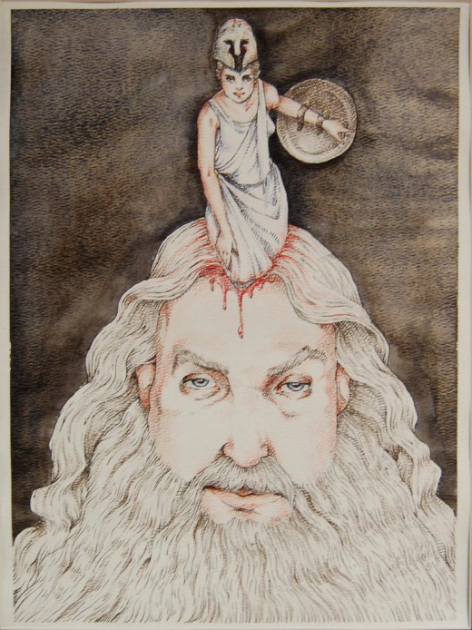 Artist's rendering of the birth of Athena from the head of Zeus.