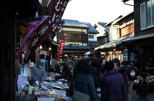Sweets being sold in shops along Kashiya Yokocho