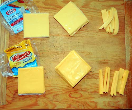 Using @ half of each cheese package, unwrap 