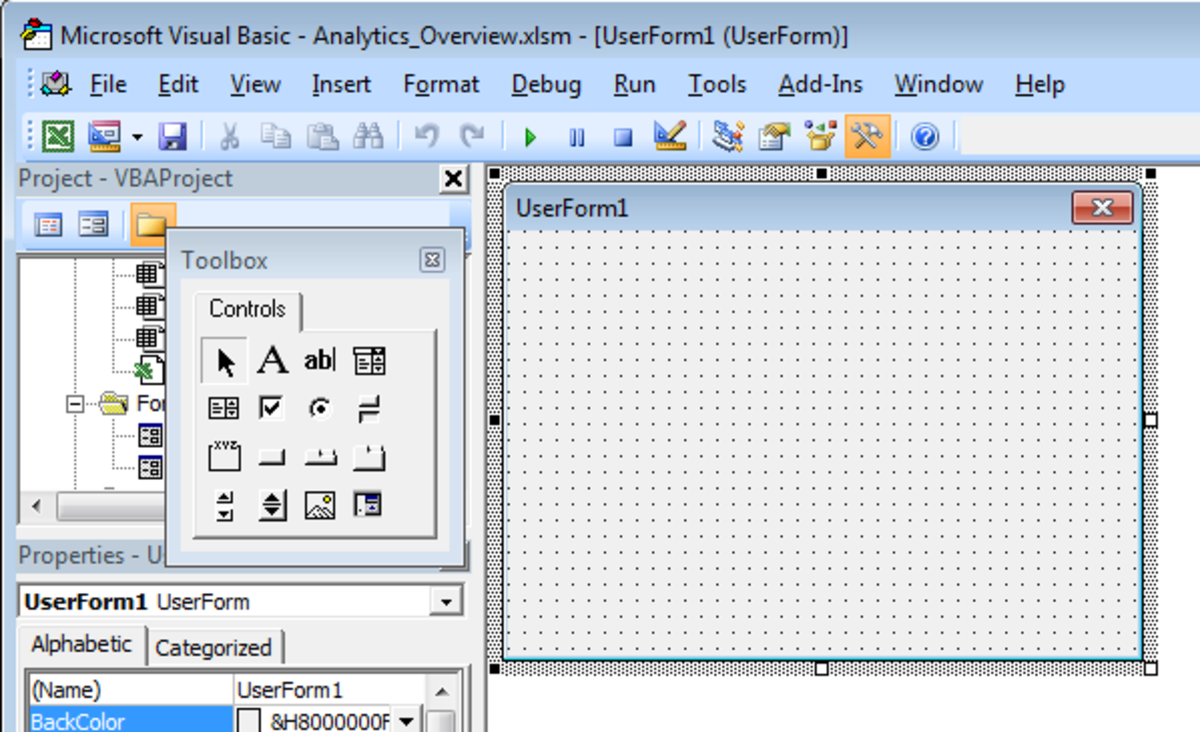 Blank UserForm created in Excel 2007 and Excel 2010.
