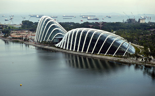 Aerial view of the Flower Dome and Cloud Forest