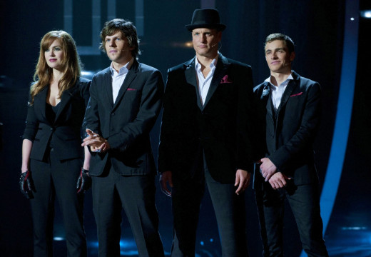 (From left) Isla Fisher, Jesse Eisenberg, Woody Harrelson and Dave Franco star as the Four Horsemen, a dynamic magic troupe that pull off an amazing bank heist