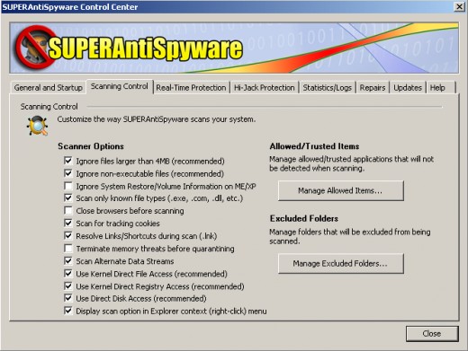 Super antispyware scan parameters