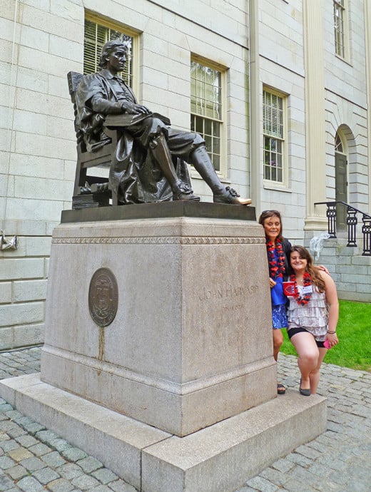 Favored photo spot: at the feet of the John Harvard statue
