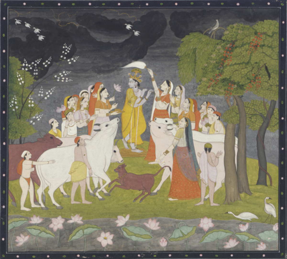 Sri Krsna flt alyor, Opak suluboya ve kat zerinde altn, 1790-1800, Guler- Kangra blgesi, Hindistan