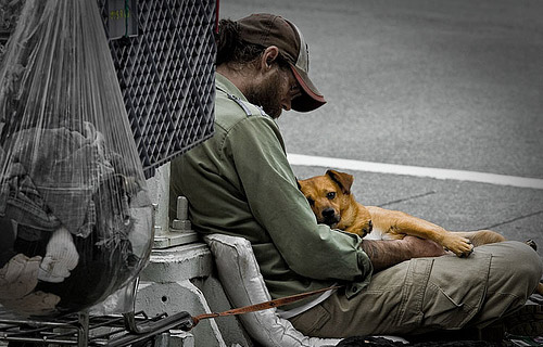 Homeless man with his dog