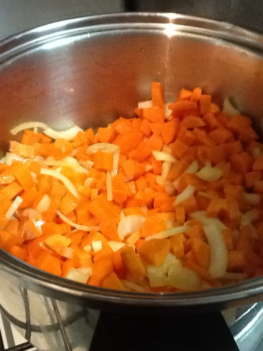 Diced carrots and onion all ready to go