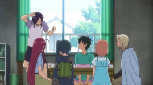 From top left to right: Hanzo aka Lucifer, Emi aka Emilia, Suzuno aka Crestia, Sadao, Chiho, and Ashiya aka Alciel.