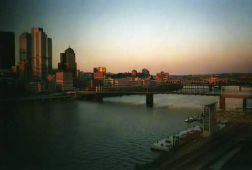 The view from the hotel room, around sunset.  