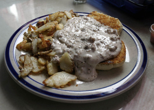 Biscuits and gravy, with a side order of home fries.