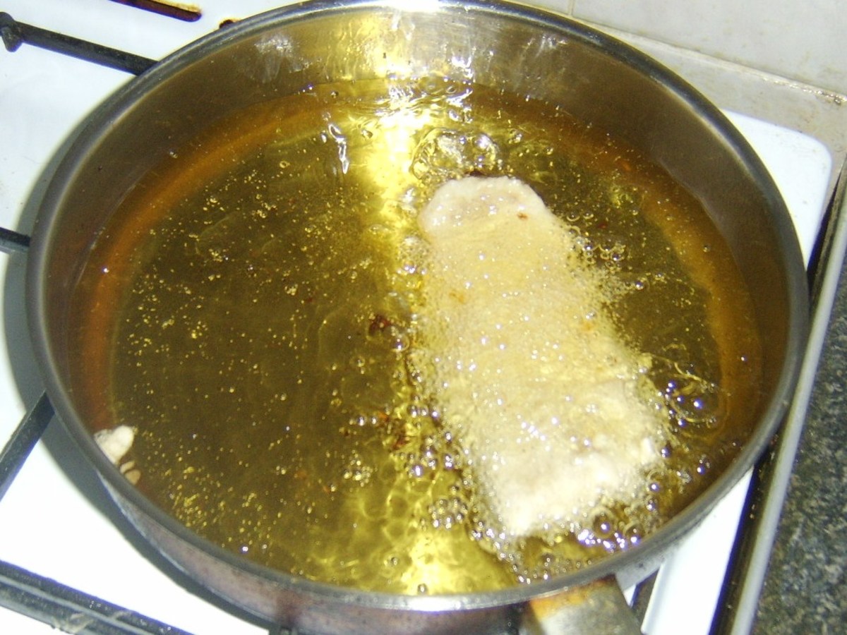 Deep frying pollack fillet