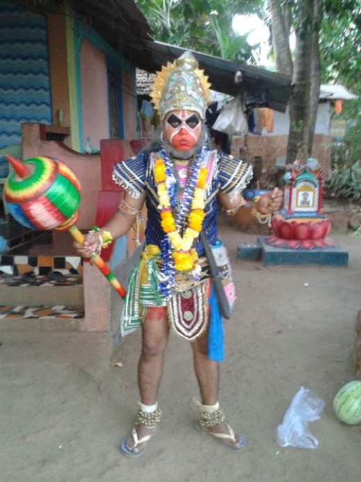 Dressed as hanuman.