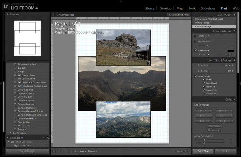 Adjust and arrange photos to sell prints and preview printing settings with included templates.