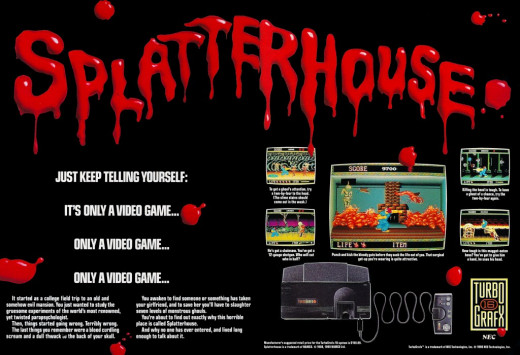 Note the horror style prose in this advert for Splatterhouse arcade game...