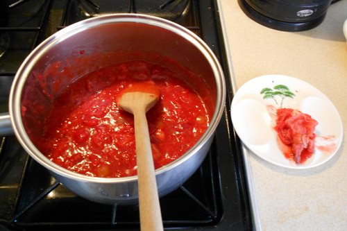 Simmer gently, stirring occasionally until all fruit is soft. Remove the spice bag if used. Check for sweetness.