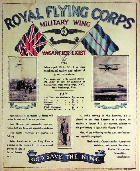 Royal Flying Corps Military Wing Recruitment Poster 1913