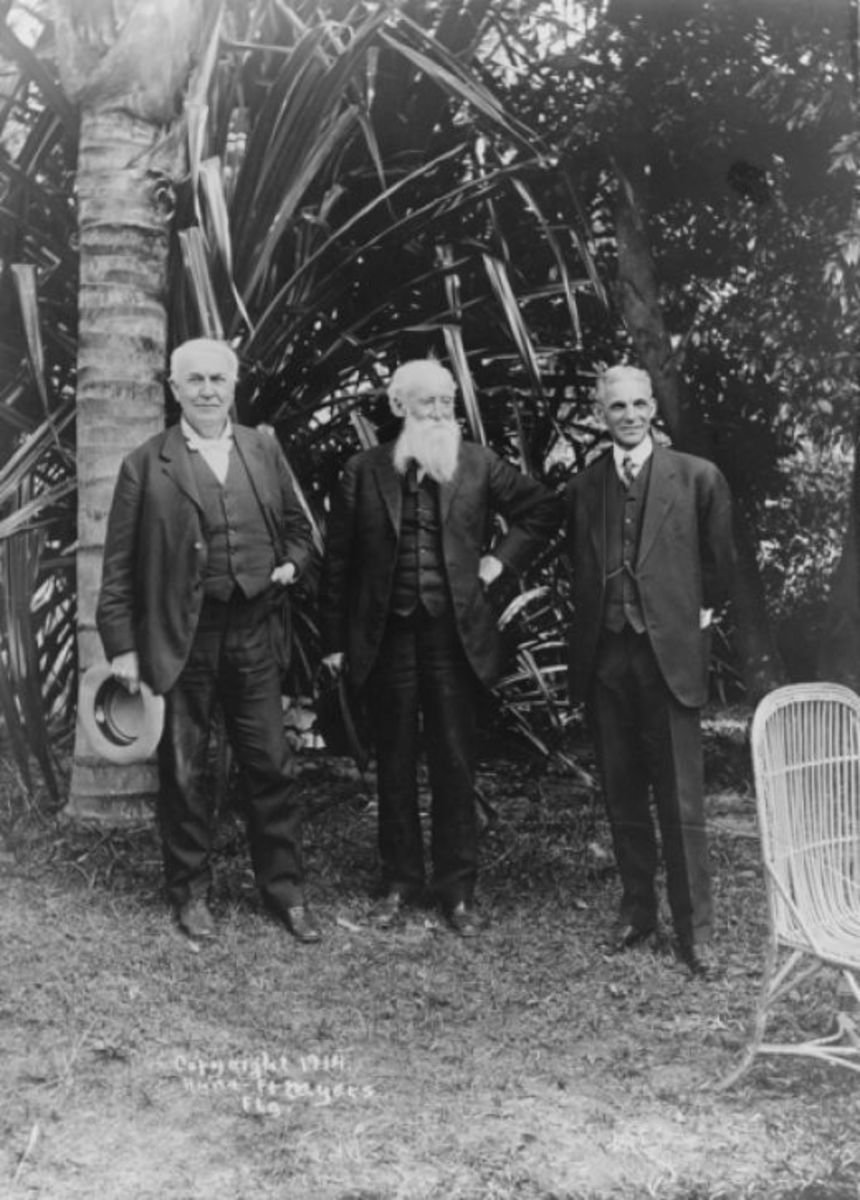 Thomas Edison, John Burroughs, and Henry Ford at the winter home. 