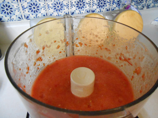 Fresh tomatoes grind up easily in a food processor.
