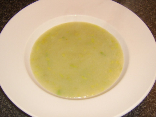 Celery and fennel soup is plated