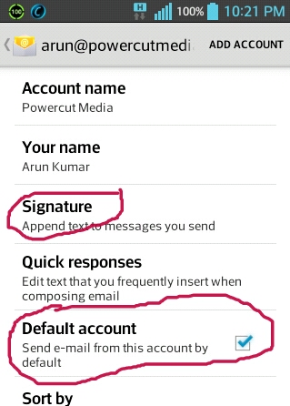 Use Default Button To Make The Account Default For Sending Emails.