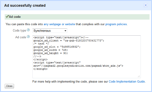 Copy the code in this screen to add to the code of your website.