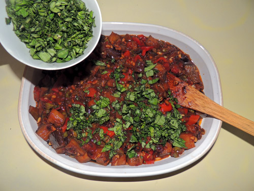 add chopped basil, and stir, and...