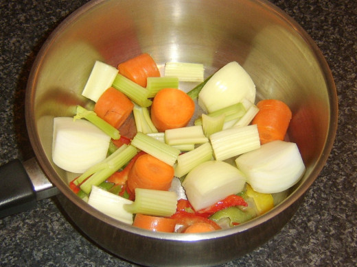 Chopped vegetables for making stock