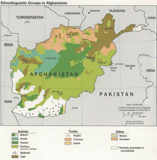 Map showing distribution of ethnic and linguistic groups in Afghanistan.
